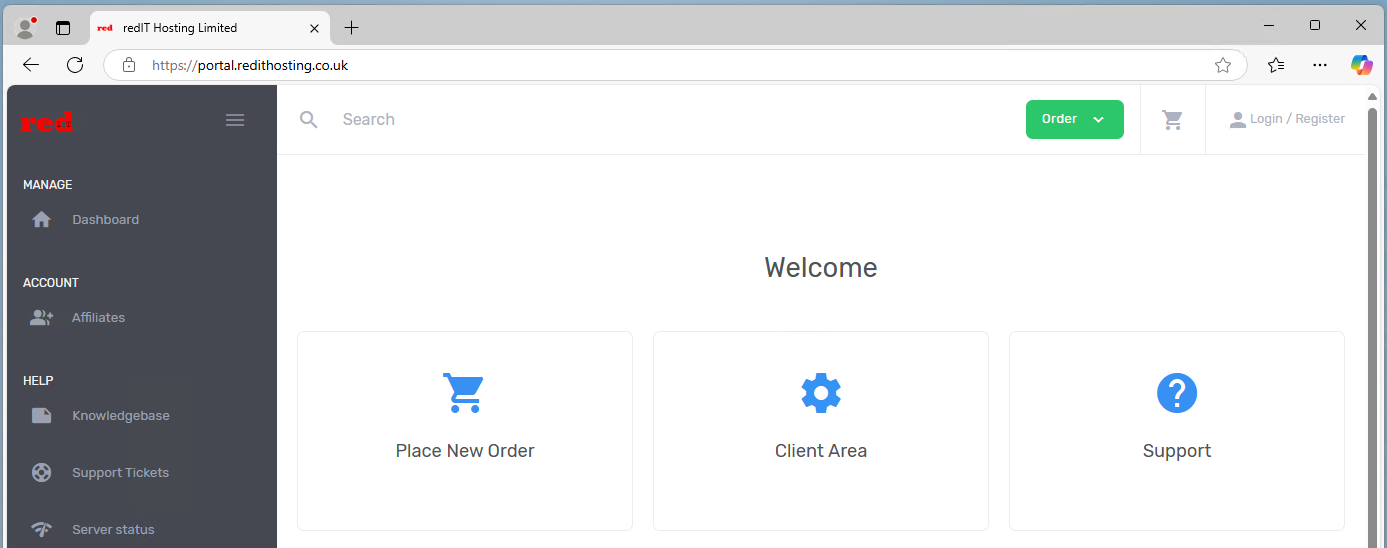 Customer Portal Main Page
